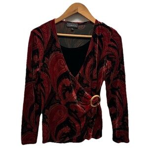 Elementz Women’s Vintage Retro Crushed Velvet‎ Blouse Paisley Gold Ring Sz Small